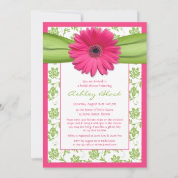 Pink Green Daisy Damask Bridal Shower Invitation by wasootch at Zazzle