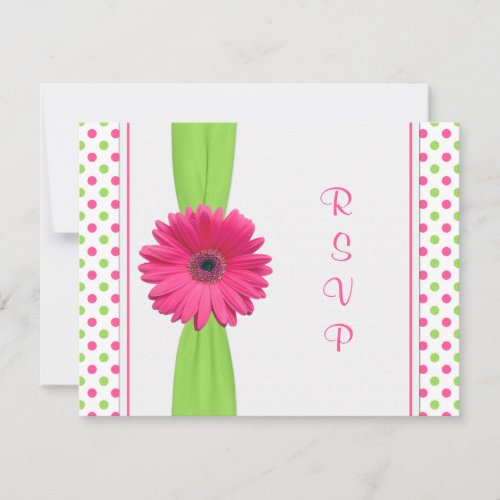 Pink Green Daisy Polka Dot Bat Mitzvah RSVP Card
