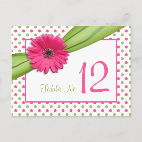 Pink Green Daisy Polka Dots Wedding Table Card