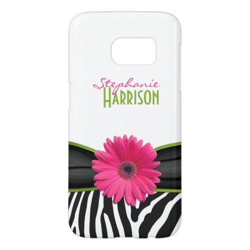 Pink Green Daisy Zebra Print Samsung Galaxy S7 Case