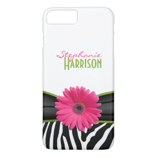 Pink Green Daisy Zebra Print Personalized iPhone 8 Plus/7 Plus Case