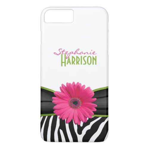 Pink Green Daisy Zebra Print Personalized iPhone 8 Plus7 Plus Case