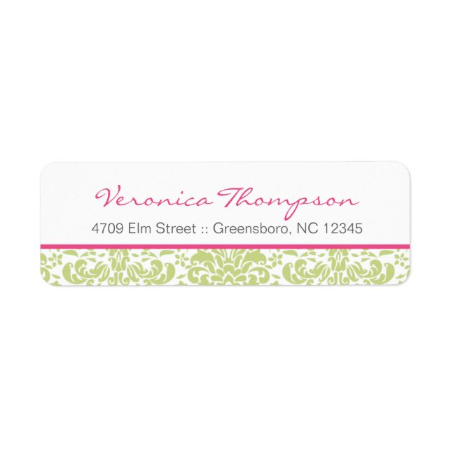 Pink & Green Damask Address Label (Front)