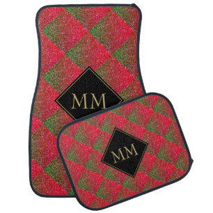 Pink Green Diamond Glitter Sparkle MONOGRAM Car Floor Mat