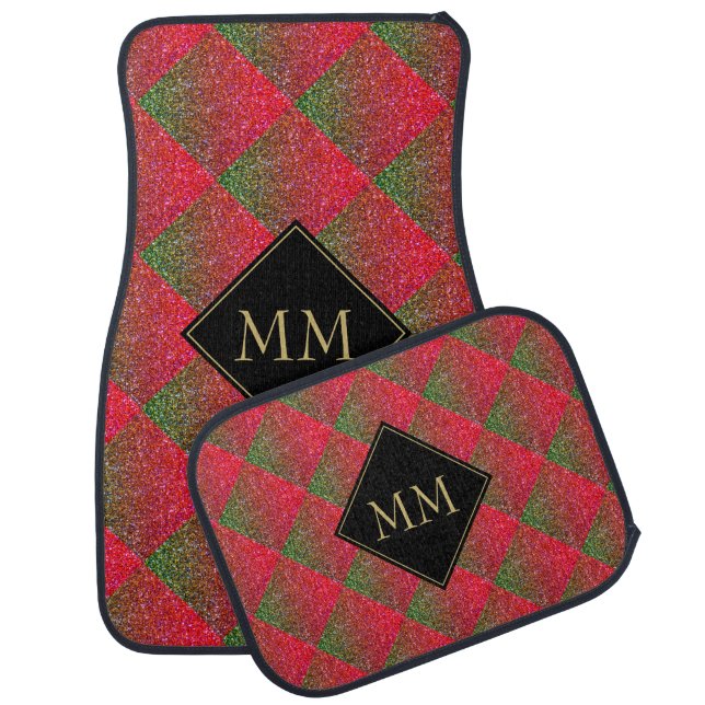 Pink Green Diamond | Glitter Sparkle | MONOGRAM Car Floor Mat (Set)