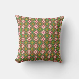 Pink Green Diamond Pattern  Throw Pillow
