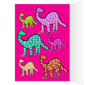 Pink & Green Dinosaur Cartoon Birthday Card Gift (Inside (Left))