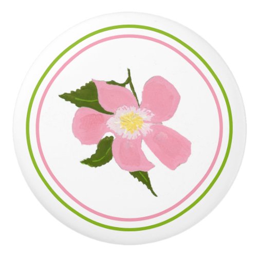 Pink Green Dogwood Hand_Painted Spring Flower Ceramic Knob