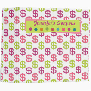 Pink green dollar signs 2" coupon organizer binder