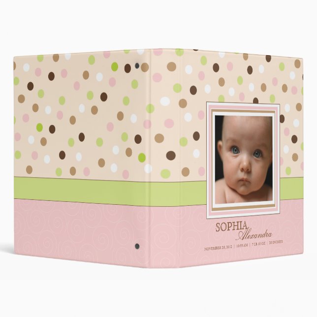 Pink + Green Dot Baby Girl Photo Album Binder (Background)