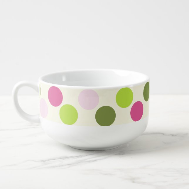 Pink & Green Dot Pattern Soup Mug (Right)