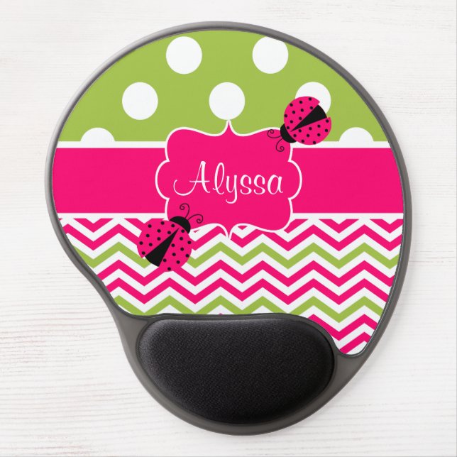 Pink Green Dots Chevron Ladybut Personalized Gel Mouse Pad (Front)