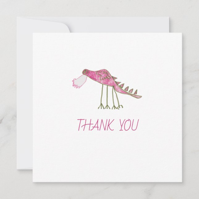 Pink & Green Dragon Thank You Card (Front)