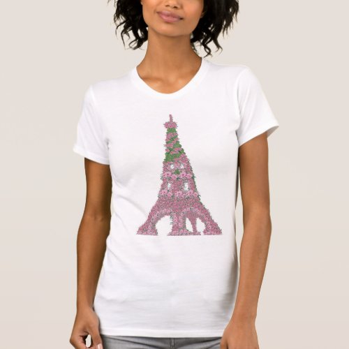 Pink Green Eiffel Tower Roses Rose      T_Shirt
