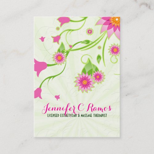Pink &amp; Green Elegant Floral Design Business Card Template