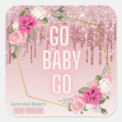 PinkGreen Elegant Glitter Drip Derby Baby Shower Square Sticker