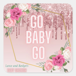 Pink Green Elegant Glitter Drip Derby Baby Shower Square Sticker
