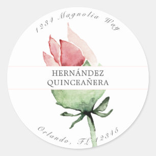 Pink & Green Elegant Quinceañera Classic Round Sticker