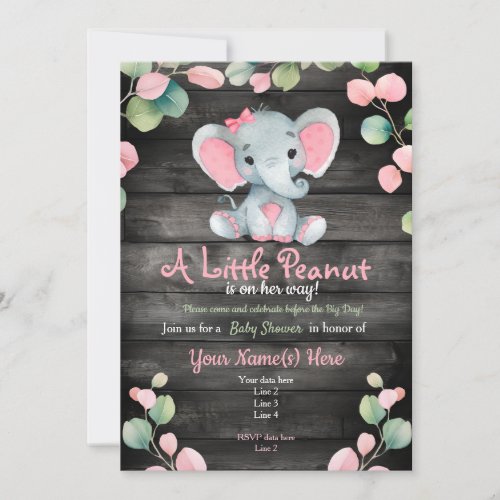  Pink Green Elephant Baby Shower invitation