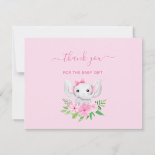 Pink Green Elephant Flowers Baby Thank you card