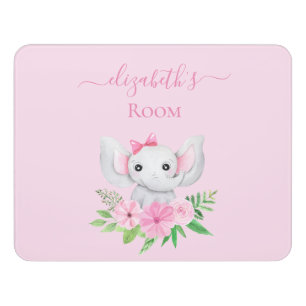  Pink Green Elephant Flowers Nursery Baby Girl Door Sign