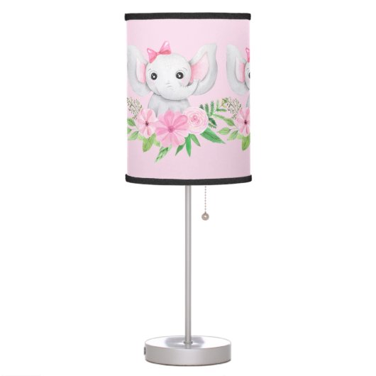 Pink Green Elephant Flowers Nursery Baby Girl Table Lamp (Left)