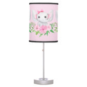 Pink Green Elephant Flowers Nursery Baby Girl Table Lamp (Front)