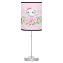 Pink Green Elephant Flowers Nursery Baby Girl Table Lamp