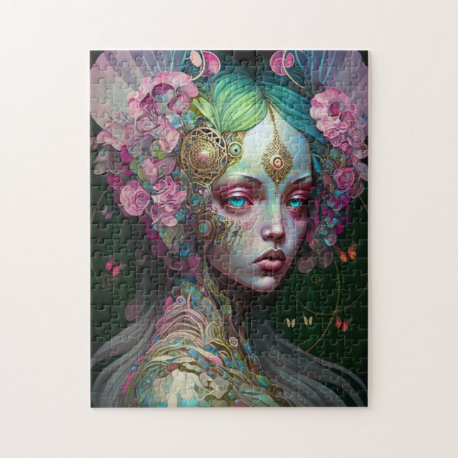 Pink Green Elf Fairy Woman Fantasy Art Jigsaw Puzzle (Vertical)