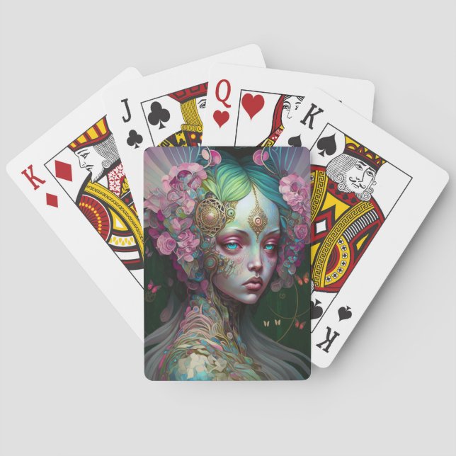 Pink Green Elf Fairy Woman Fantasy Art Poker Cards (Back)