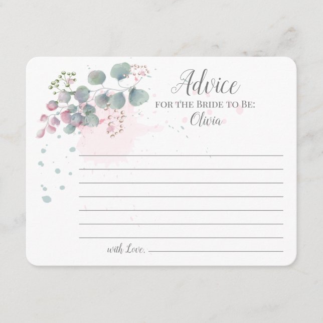 Pink Green Eucalyptus Advice for the Bride to Be (Front)