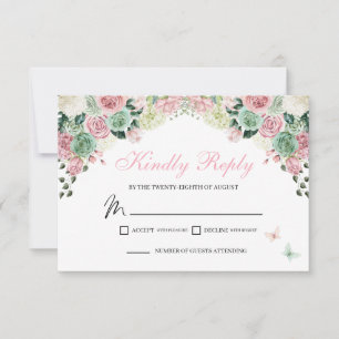 Pink & Green Fairytale Enchanted Garden RSVP Card