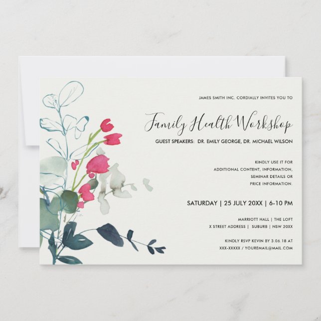 PINK GREEN FAUNA EUCALYPTUS WREATH WORKSHOP EVENT INVITATION (Front)
