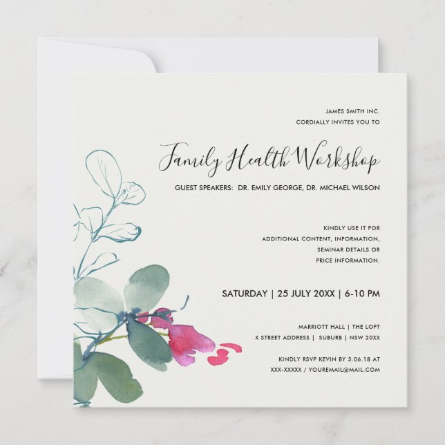 PINK GREEN FAUNA EUCALYPTUS WREATH WORKSHOP EVENT INVITATION (Front)