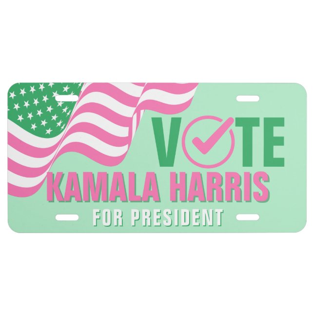 Pink Green Flag Kamala Harris 2024 Political License Plate (Front)