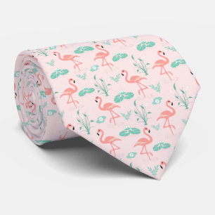 Pink Green Flamingo's Tropical Birds Wedding  Neck Tie