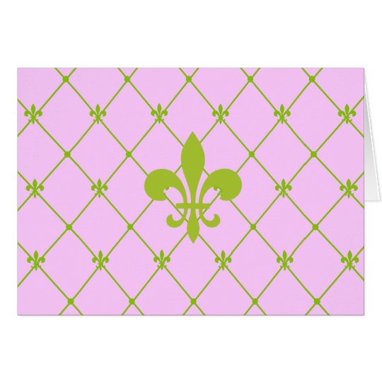 Pink & Green Fleur de Lis Pattern Greeting Card