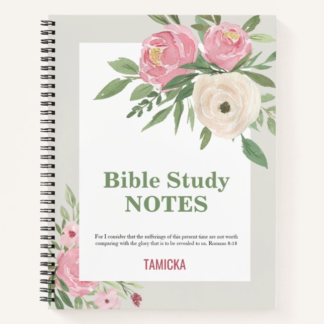 Pink Green Floral Bible Study Personalized Notebook (Front)
