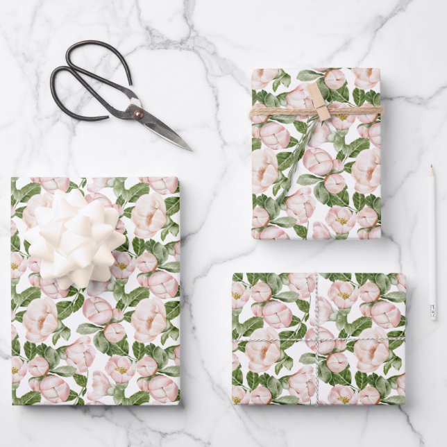  Pink Green Floral Birthday Bridal Shower Wrapping Paper Sheets (Front)