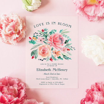 Pink Green Floral Blooms Bridal Shower Invitation by BohemianWoods at Zazzle