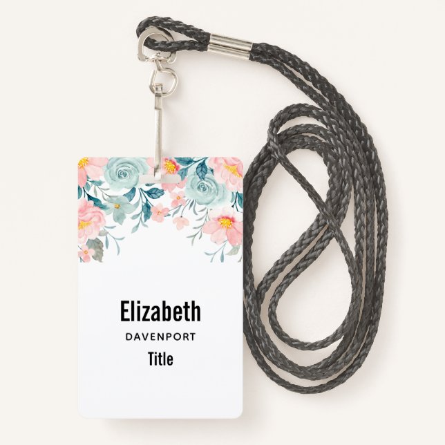 Pink & Green Floral Border Badge (Front with Lanyard)