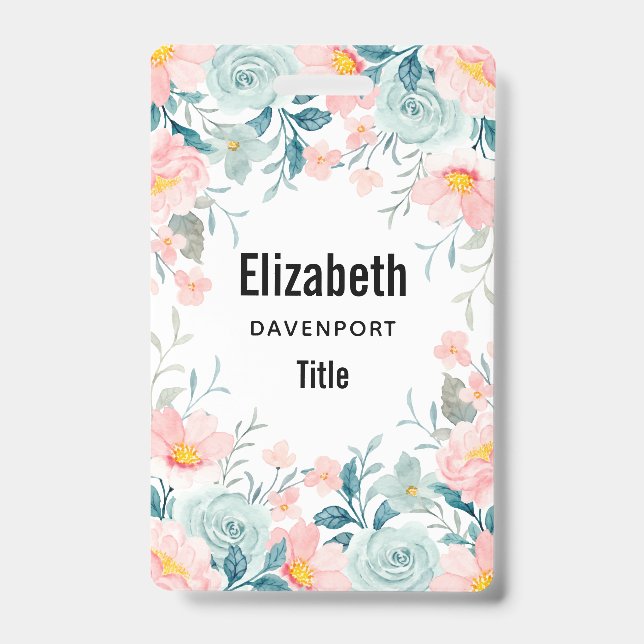 Pink & Green Floral Border  Badge (Front)