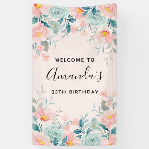 Pink & Green Floral Border Birthday Banner