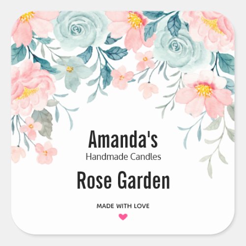 Pink  Green Floral Border Candle Square Sticker