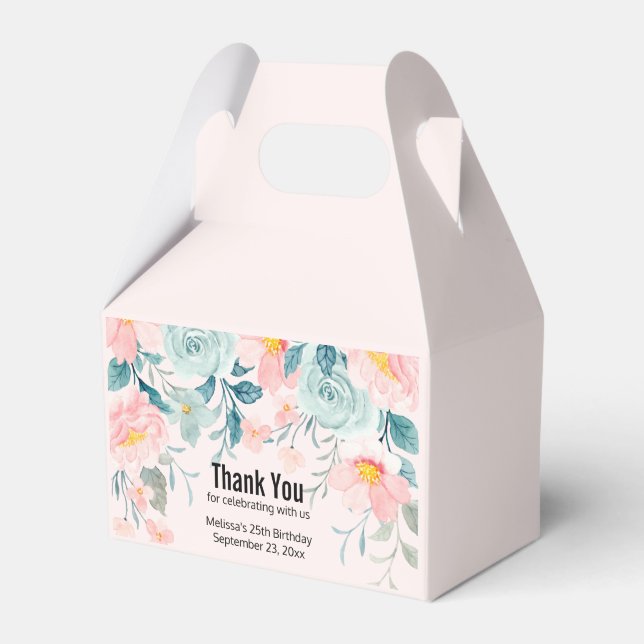 Pink & Green Floral Border Favor Boxes (Front Side)