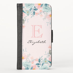 Pink & Green Floral Border iPhone X Wallet Case