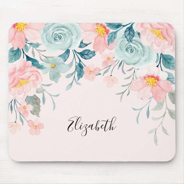 Pink & Green Floral Border Mouse Pad (Front)