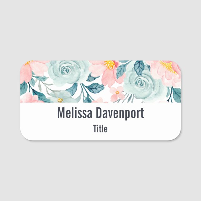Pink & Green Floral Border Name Tag (Front)