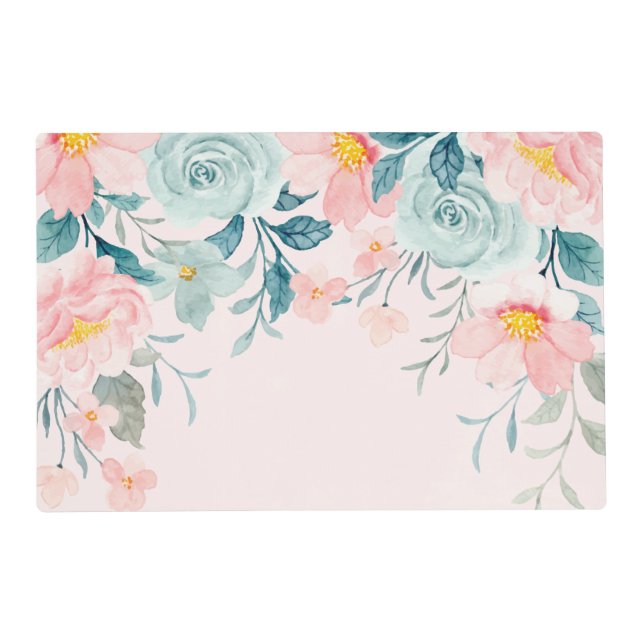 Pink & Green Floral Border Placemat (Back)