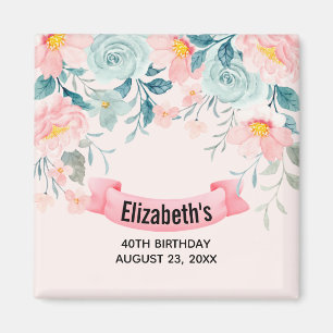 Pink & Green Floral Border Save the Date Magnet